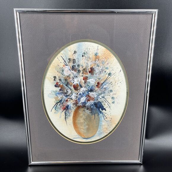 Joan Stockstill McIntyre Original Watercolor Painting Flower Floral Vase Framed